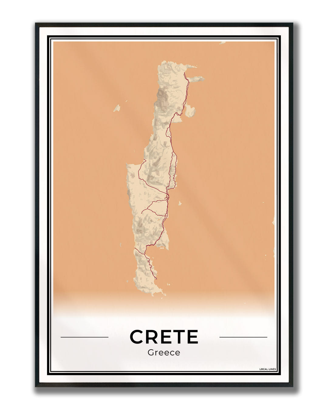 Kreta Eilandkaart – Poster - Terracotta ingelijst