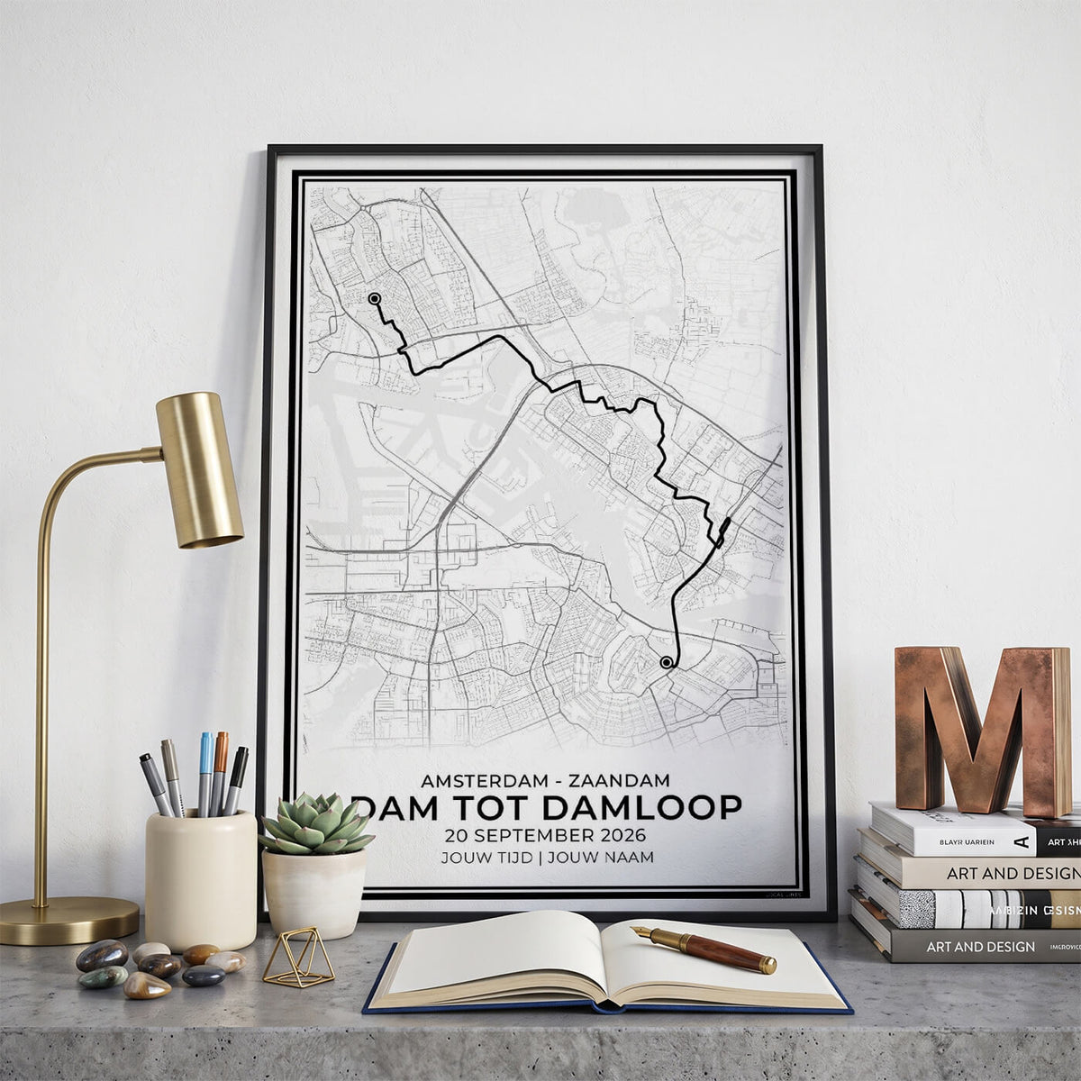 Poster van Dam tot Damloop met Naam en Tijd Personalisatie als Cadeau voor Hardloper