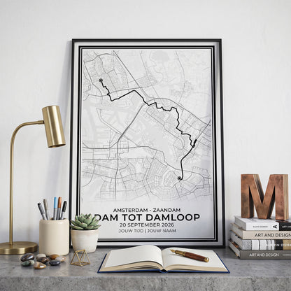 Poster van Dam tot Damloop met Naam en Tijd Personalisatie als Cadeau voor Hardloper