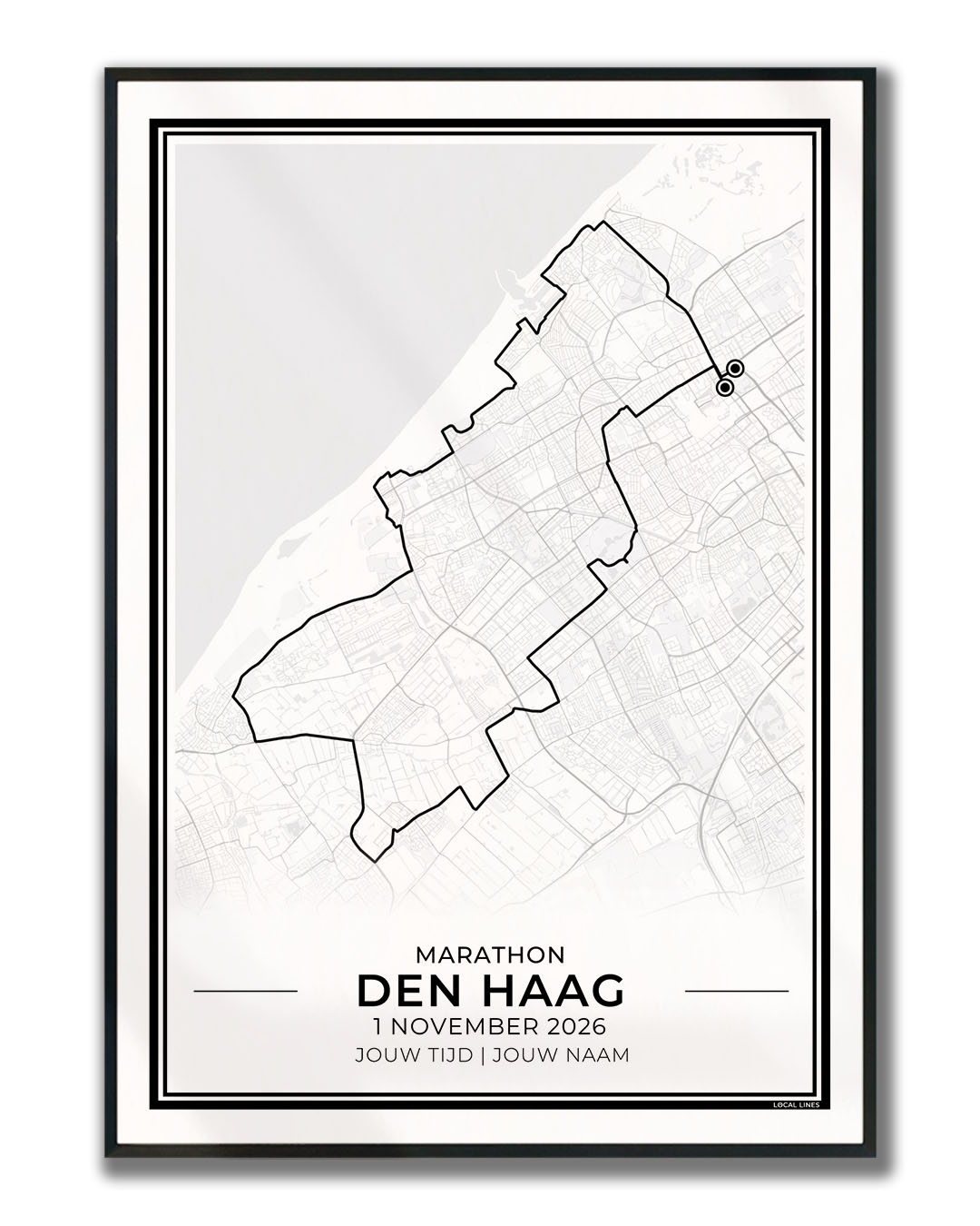 NN Hele marathon Den Haag 2026 Hardloopposter met route ingelijst