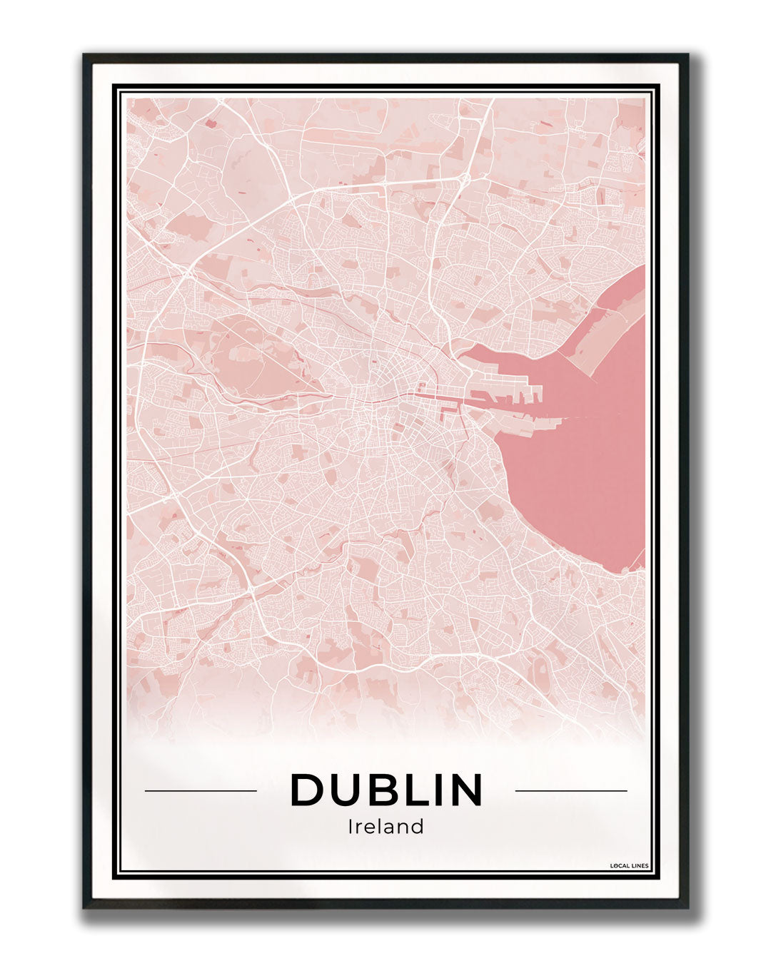 Dublin Stadskaart – Poster - Blush ingelijst