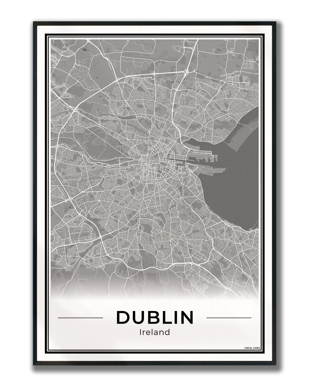 Dublin Stadskaart – Poster - Dark ingelijst