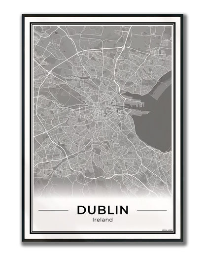 Dublin Stadskaart – Poster - Dark ingelijst