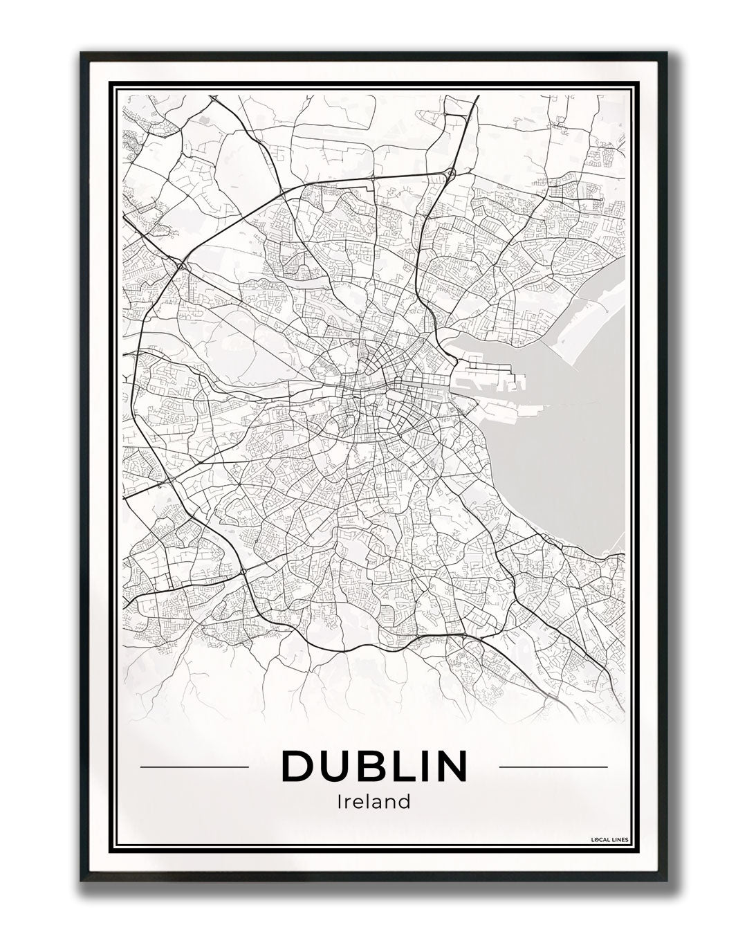 Dublin Stadskaart – Poster - Light ingelijst