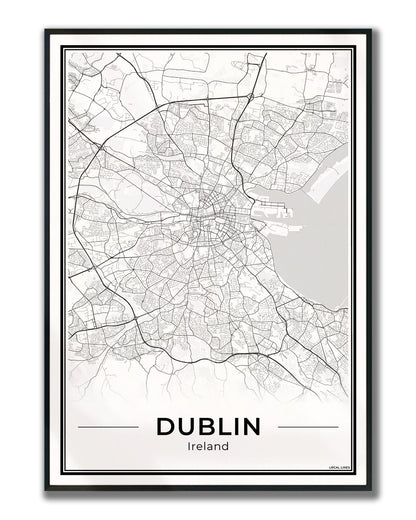 Dublin Stadskaart – Poster - Light ingelijst