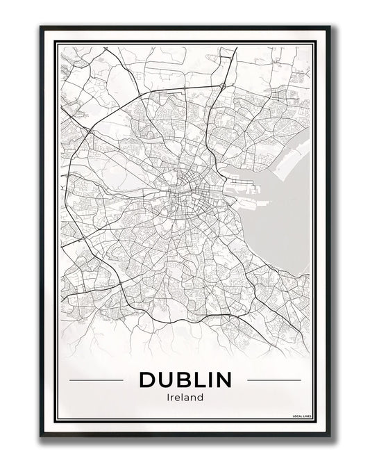 Dublin Stadskaart – Poster - Light ingelijst