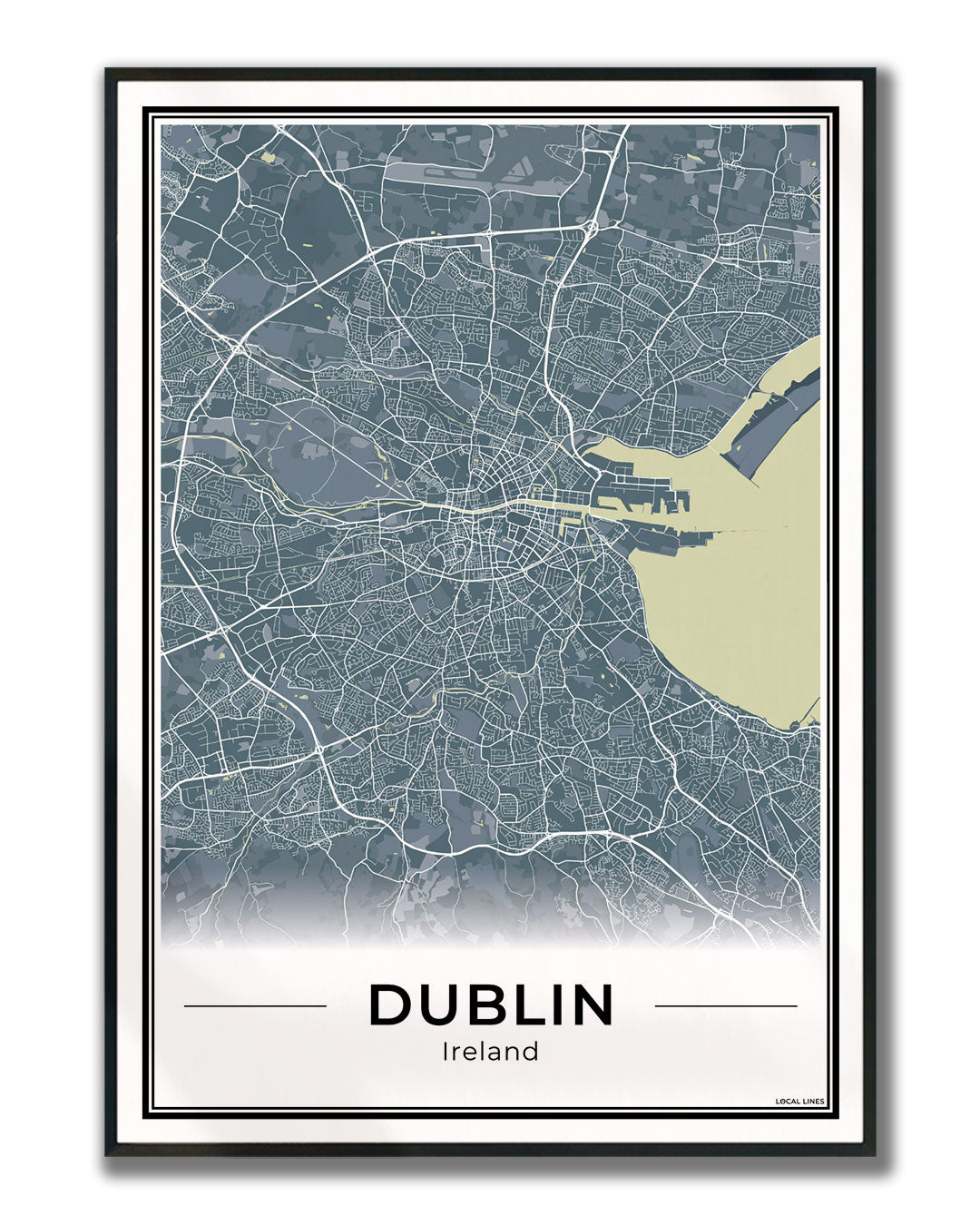 Dublin Stadskaart – Poster - Midnight ingelijst