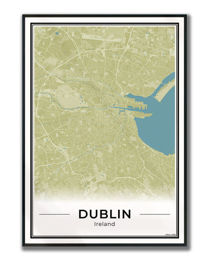 Dublin Stadskaart – Poster - Moss ingelijst