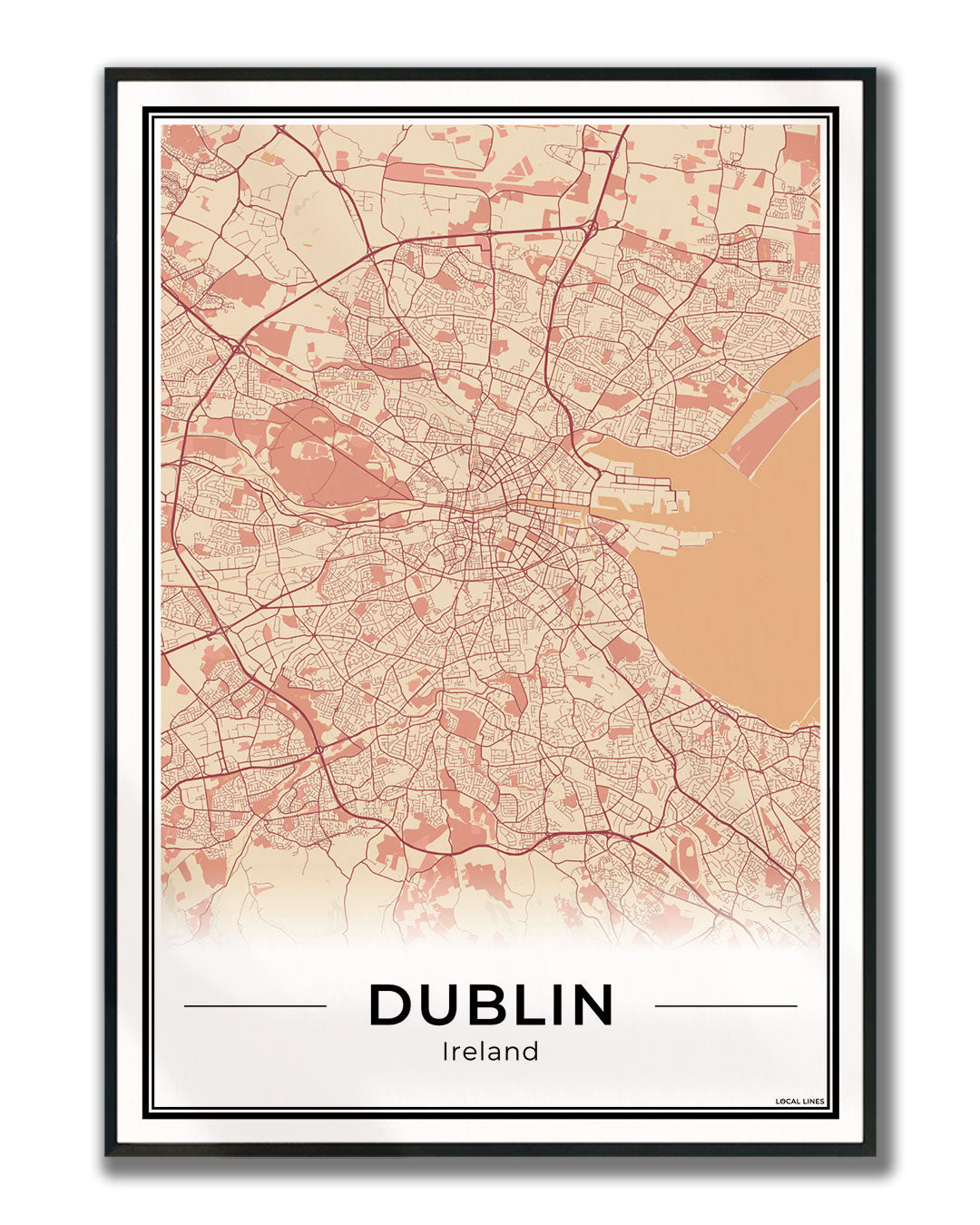 Dublin Stadskaart – Poster - Terracotta ingelijst