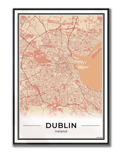 Dublin Stadskaart – Poster - Terracotta ingelijst
