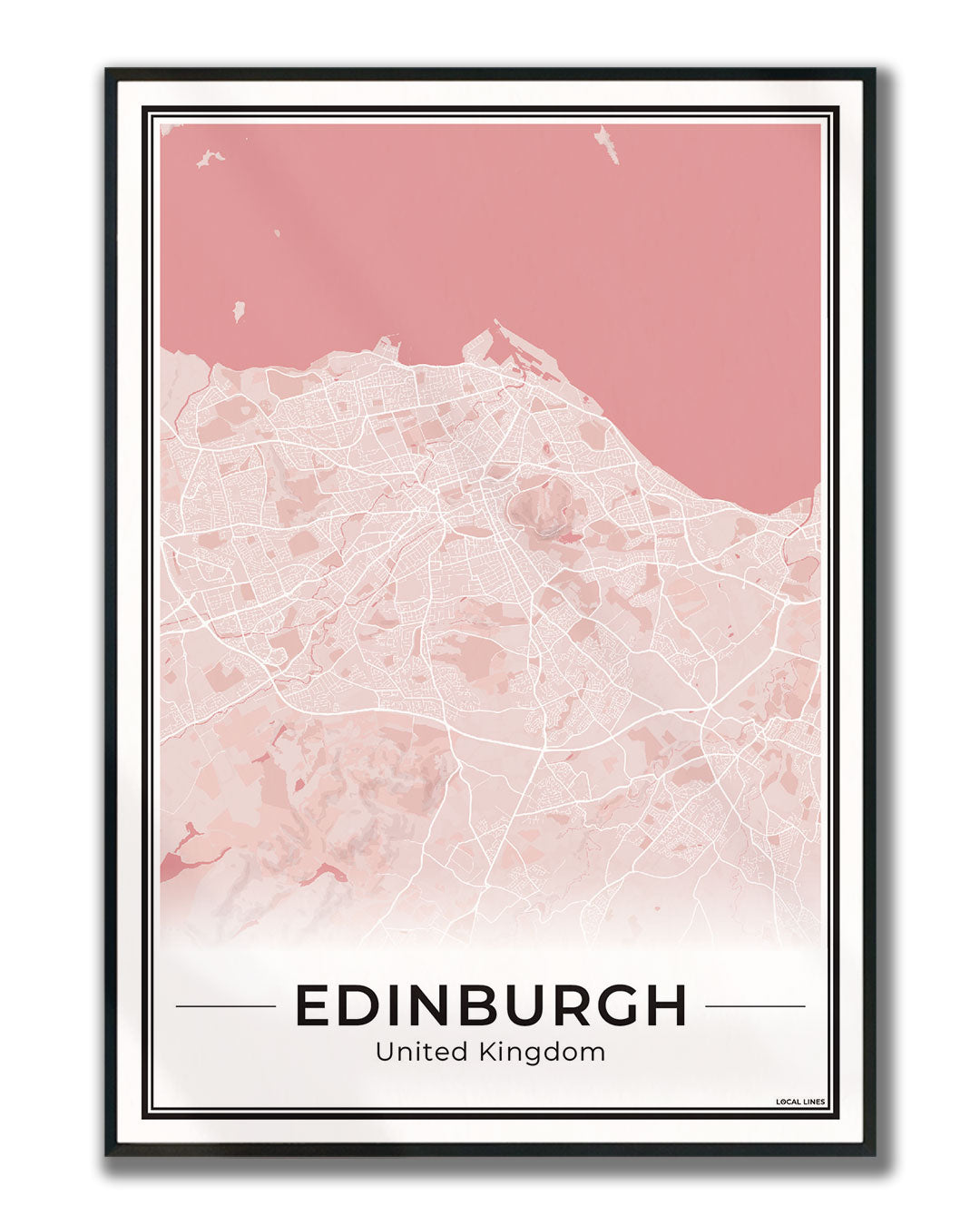 Edinburgh Stadskaart – Poster - Blush ingelijst