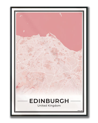 Edinburgh Stadskaart – Poster - Blush ingelijst