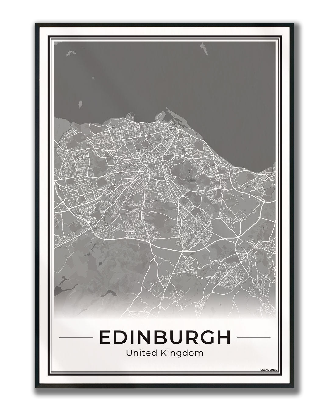 Edinburgh Stadskaart – Poster - Dark ingelijst