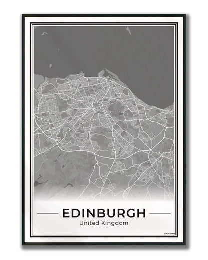 Edinburgh Stadskaart – Poster - Dark ingelijst