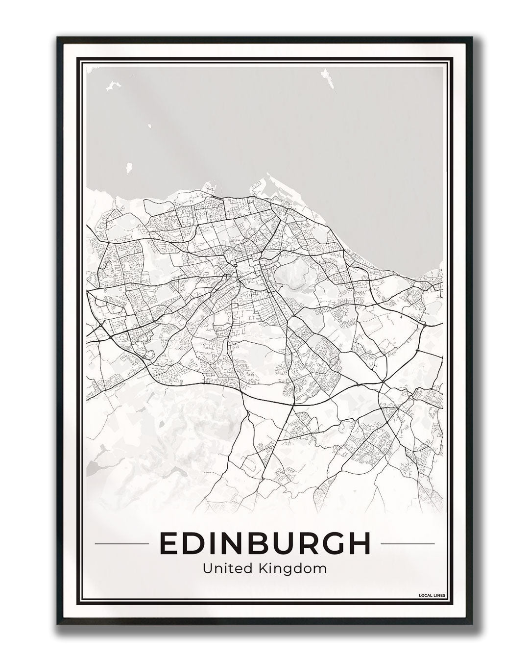 Edinburgh Stadskaart – Poster - Light ingelijst