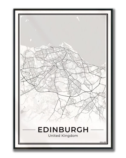 Edinburgh Stadskaart – Poster - Light ingelijst