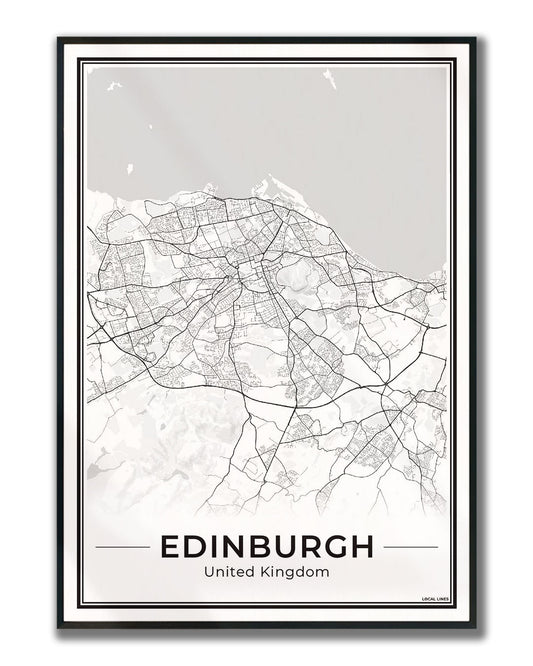 Edinburgh Stadskaart – Poster - Light ingelijst
