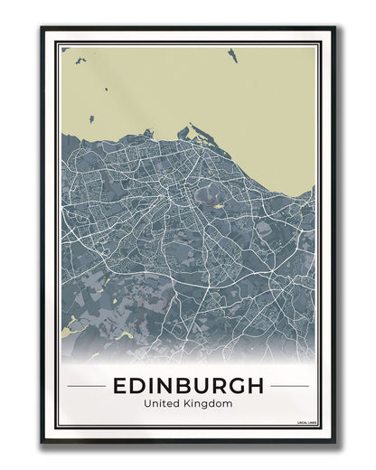 Edinburgh Stadskaart – Poster - Midnight ingelijst