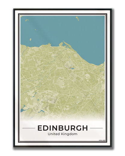 Edinburgh Stadskaart – Poster - Moss ingelijst