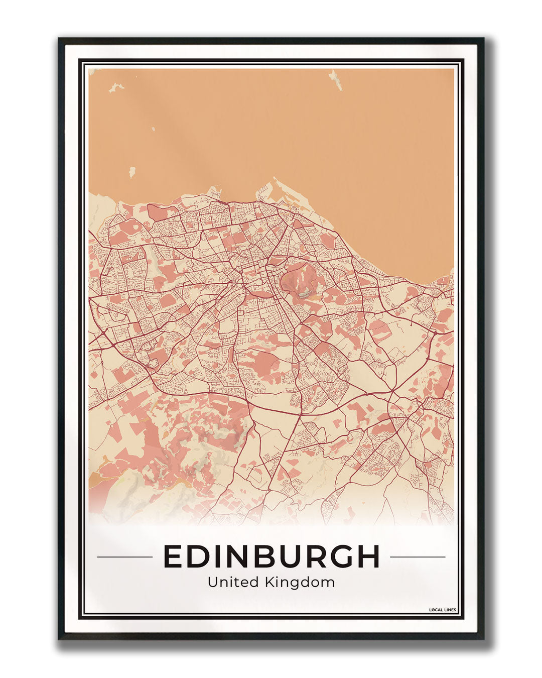Edinburgh Stadskaart – Poster - Terracotta ingelijst