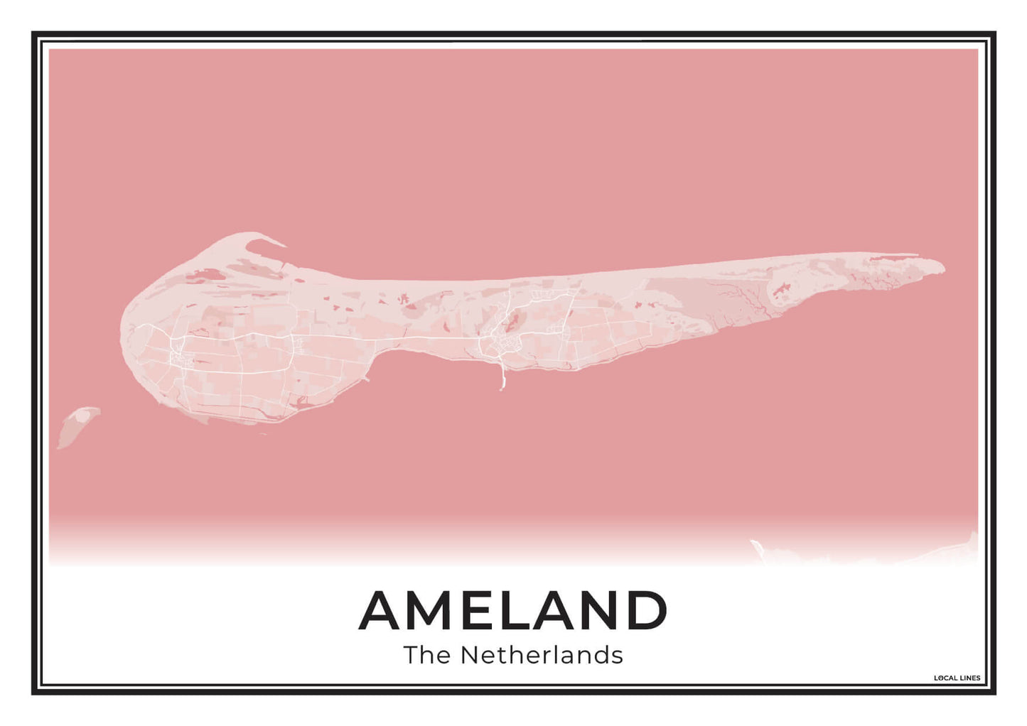 Ameland Eilandkaart Poster voor Woonkamer Blush
