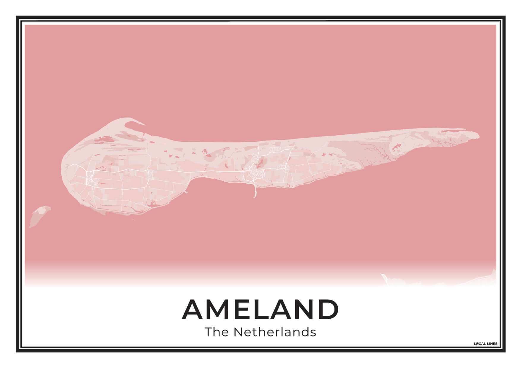 Ameland Eilandkaart Poster voor Woonkamer Blush