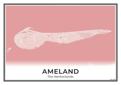 Ameland Eilandkaart Poster voor Woonkamer Blush