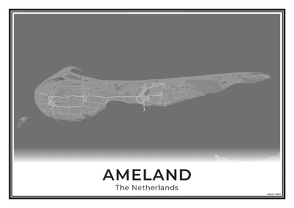Ameland Eilandkaart Poster voor Woonkamer Dark