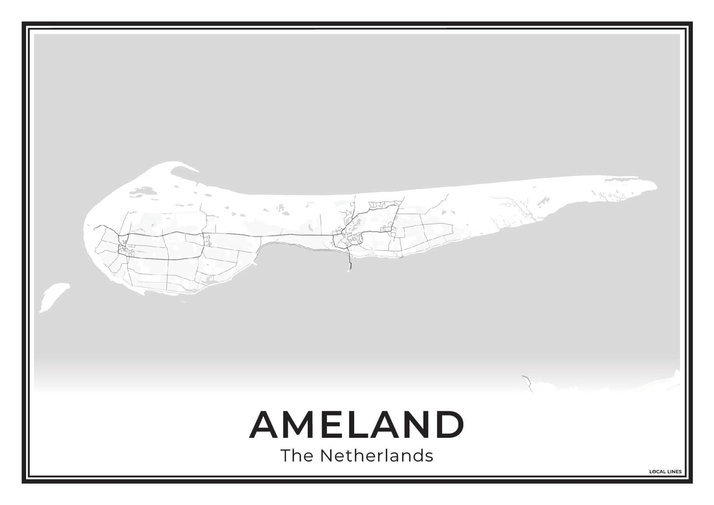 Ameland Eilandkaart Poster voor Woonkamer Light