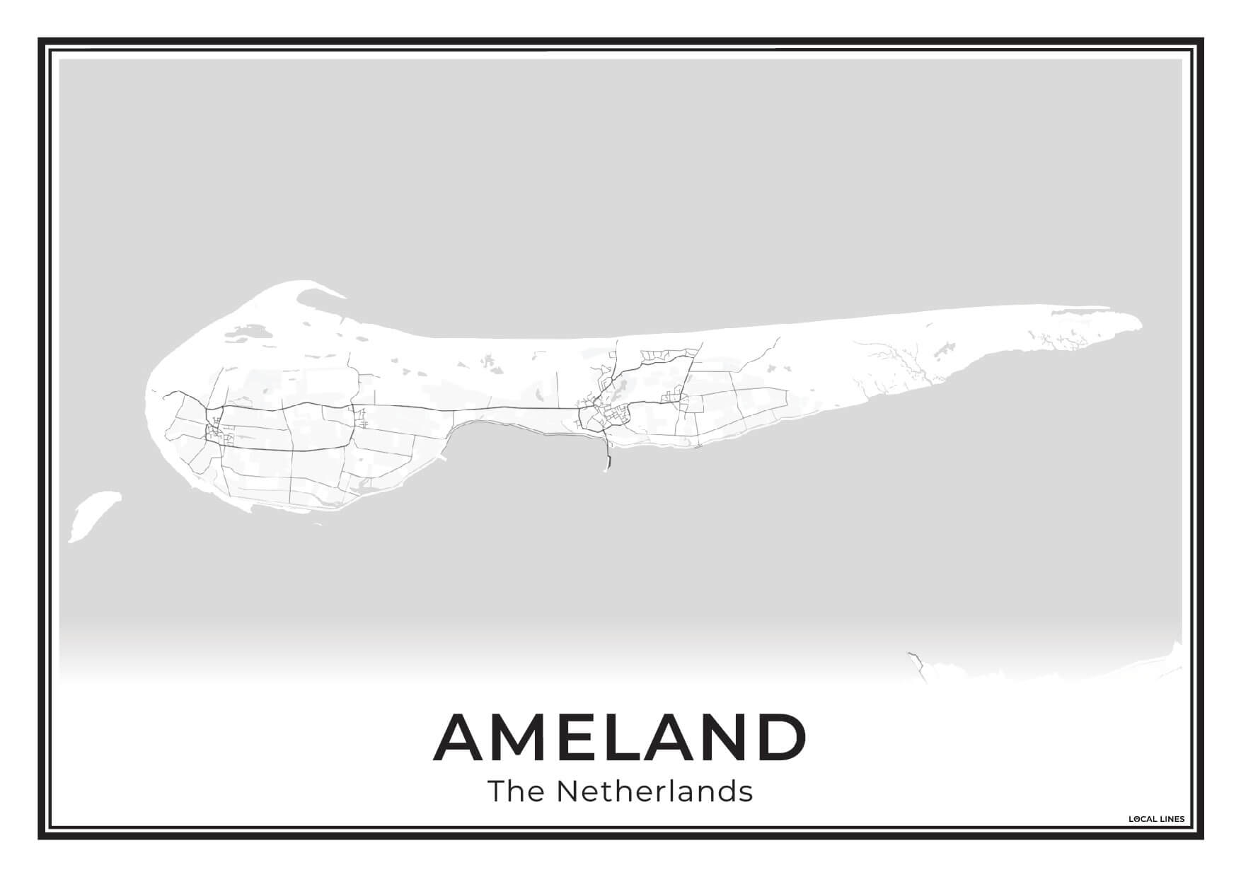 Ameland Eilandkaart Poster voor Woonkamer Light
