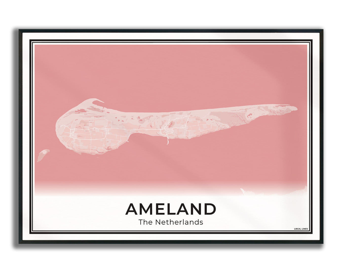 Ameland Eilandkaart Poster voor Woonkamer ingelijst Blush