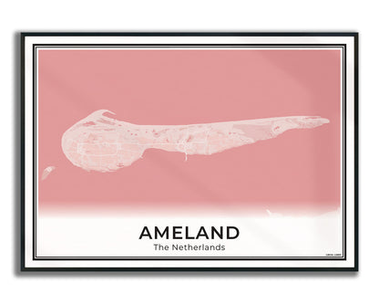 Ameland Eilandkaart Poster voor Woonkamer ingelijst Blush
