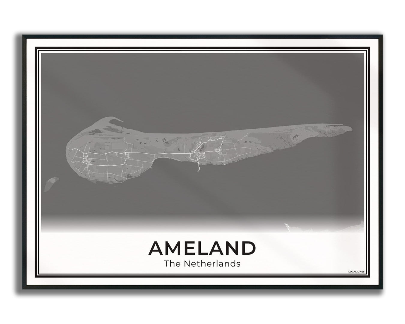 Ameland Eilandkaart Poster voor Woonkamer ingelijst Dark
