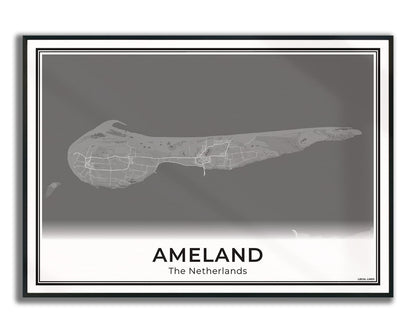 Ameland Eilandkaart Poster voor Woonkamer ingelijst Dark