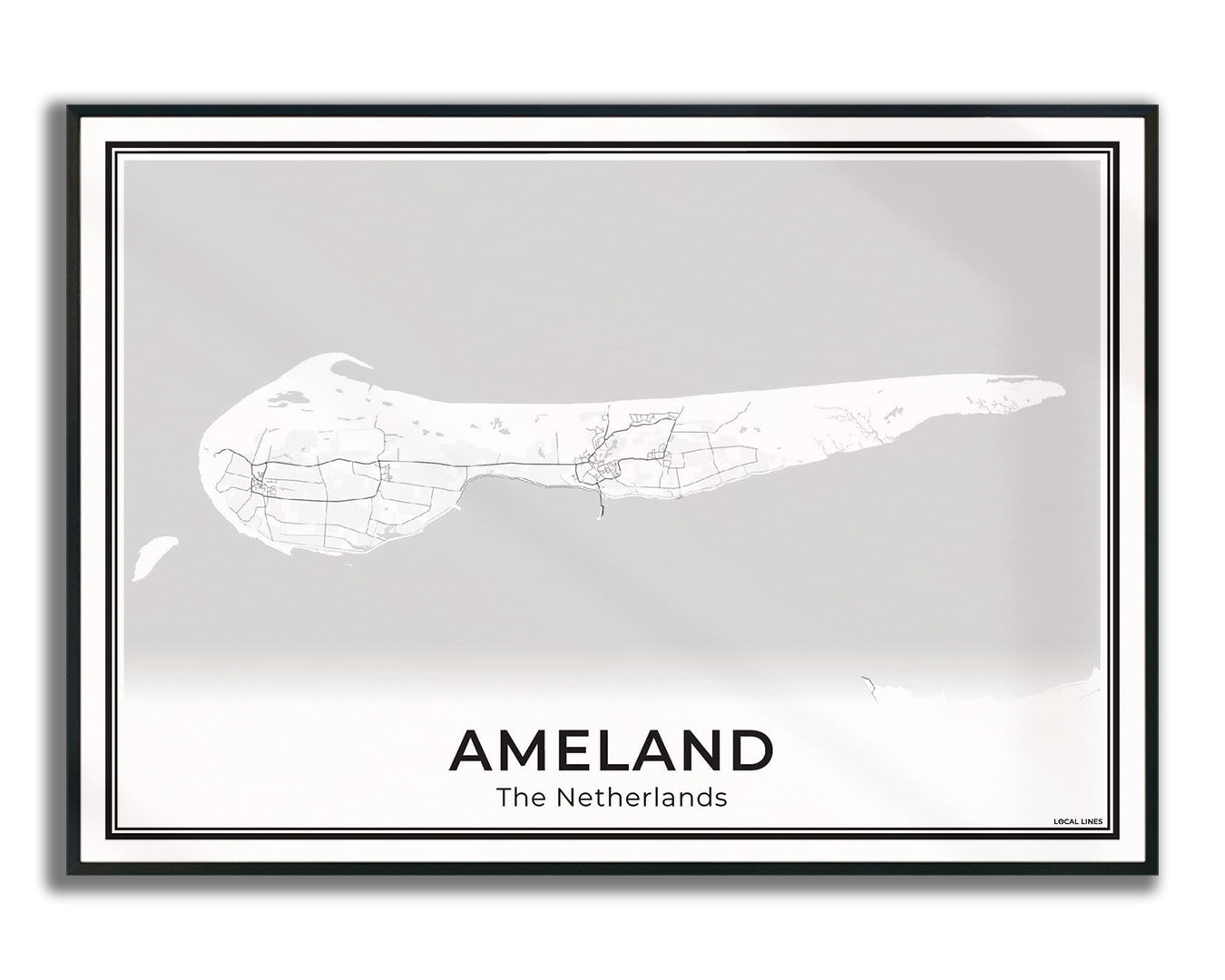 Ameland Eilandkaart Poster voor Woonkamer ingelijst Light
