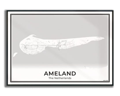 Ameland Eilandkaart Poster voor Woonkamer ingelijst Light