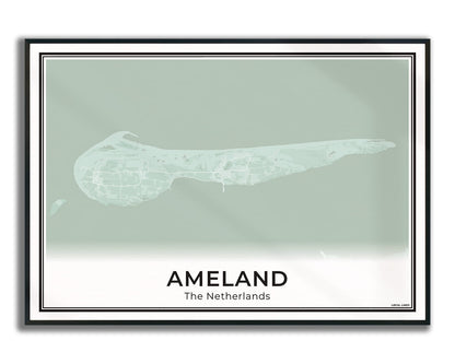 Ameland Eilandkaart Poster voor Woonkamer ingelijst Sage