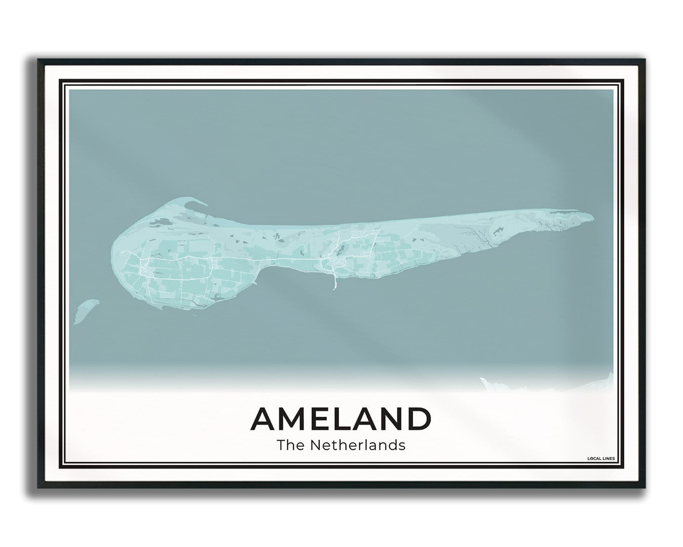 Ameland Eilandkaart Poster voor Woonkamer ingelijst Sky