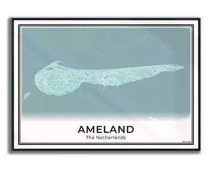 Ameland Eilandkaart Poster voor Woonkamer ingelijst Sky