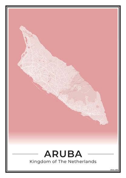 Aruba Eilandkaart Poster voor Woonkamer Blush