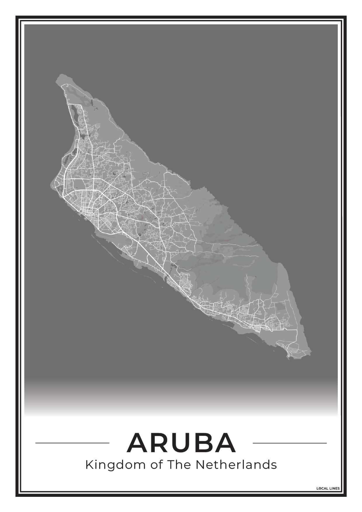 Aruba Eilandkaart Poster voor Woonkamer Dark