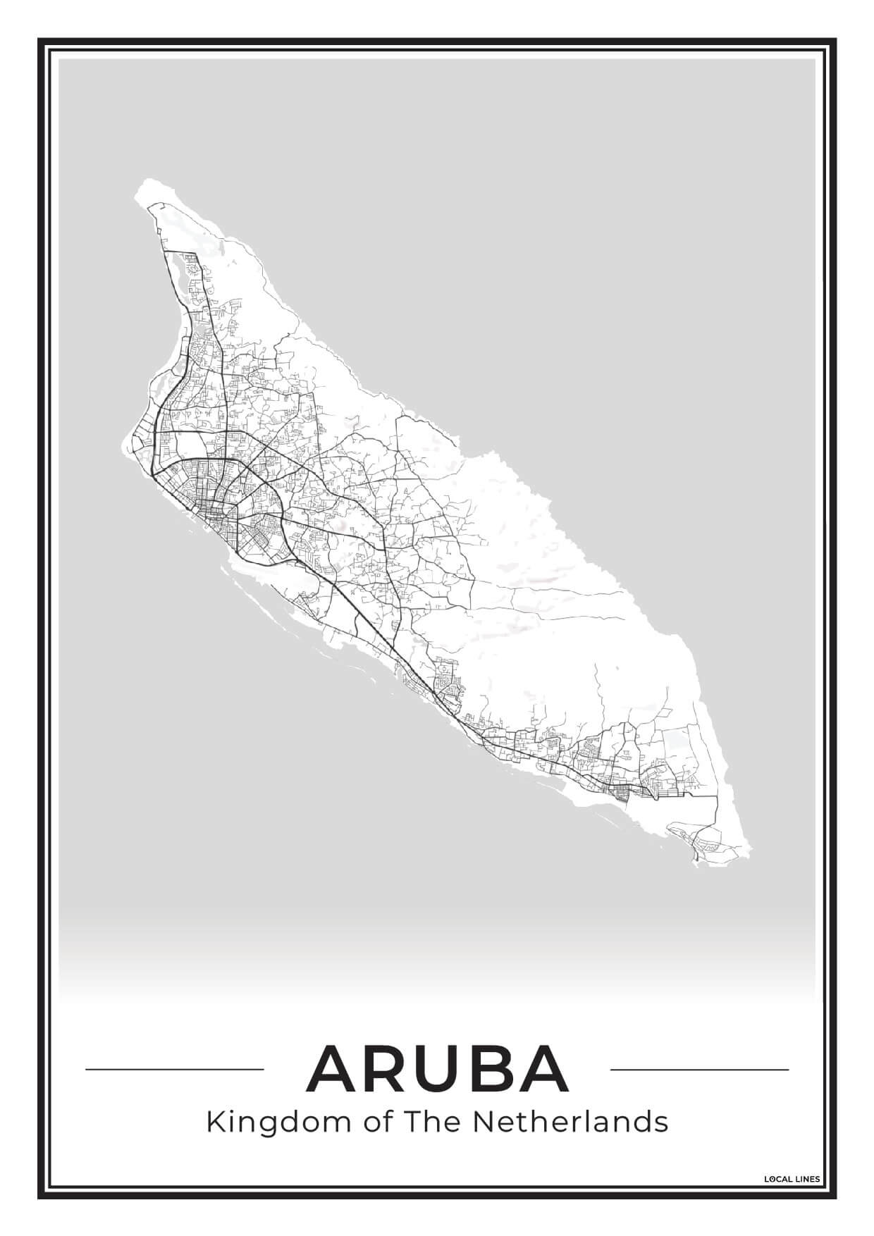 Aruba Eilandkaart Poster voor Woonkamer Light