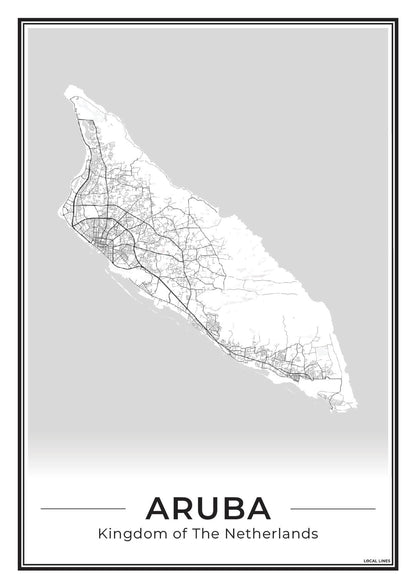 Aruba Eilandkaart Poster voor Woonkamer Light