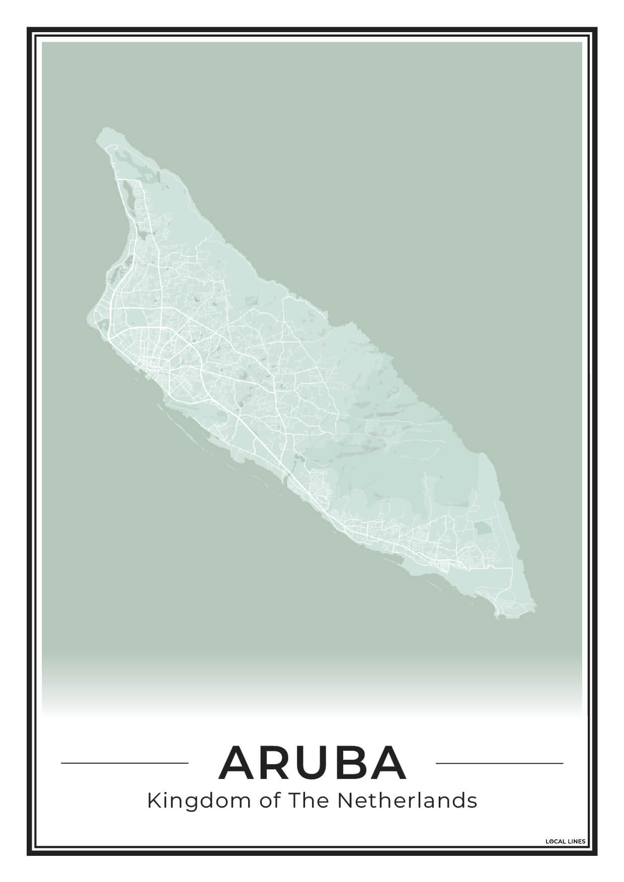 Aruba Eilandkaart Poster voor Woonkamer Sage