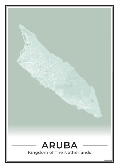 Aruba Eilandkaart Poster voor Woonkamer Sage