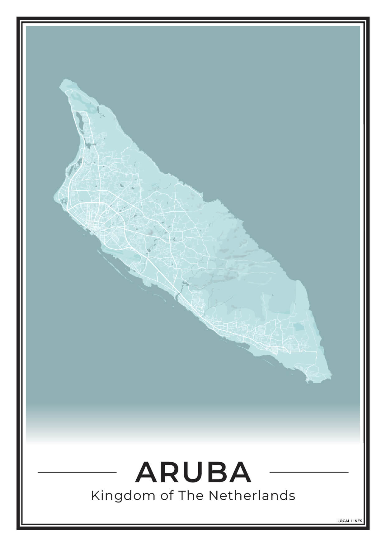 Aruba Eilandkaart Poster voor Woonkamer Sky