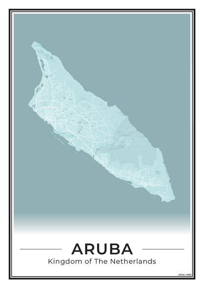 Aruba Eilandkaart Poster voor Woonkamer Sky