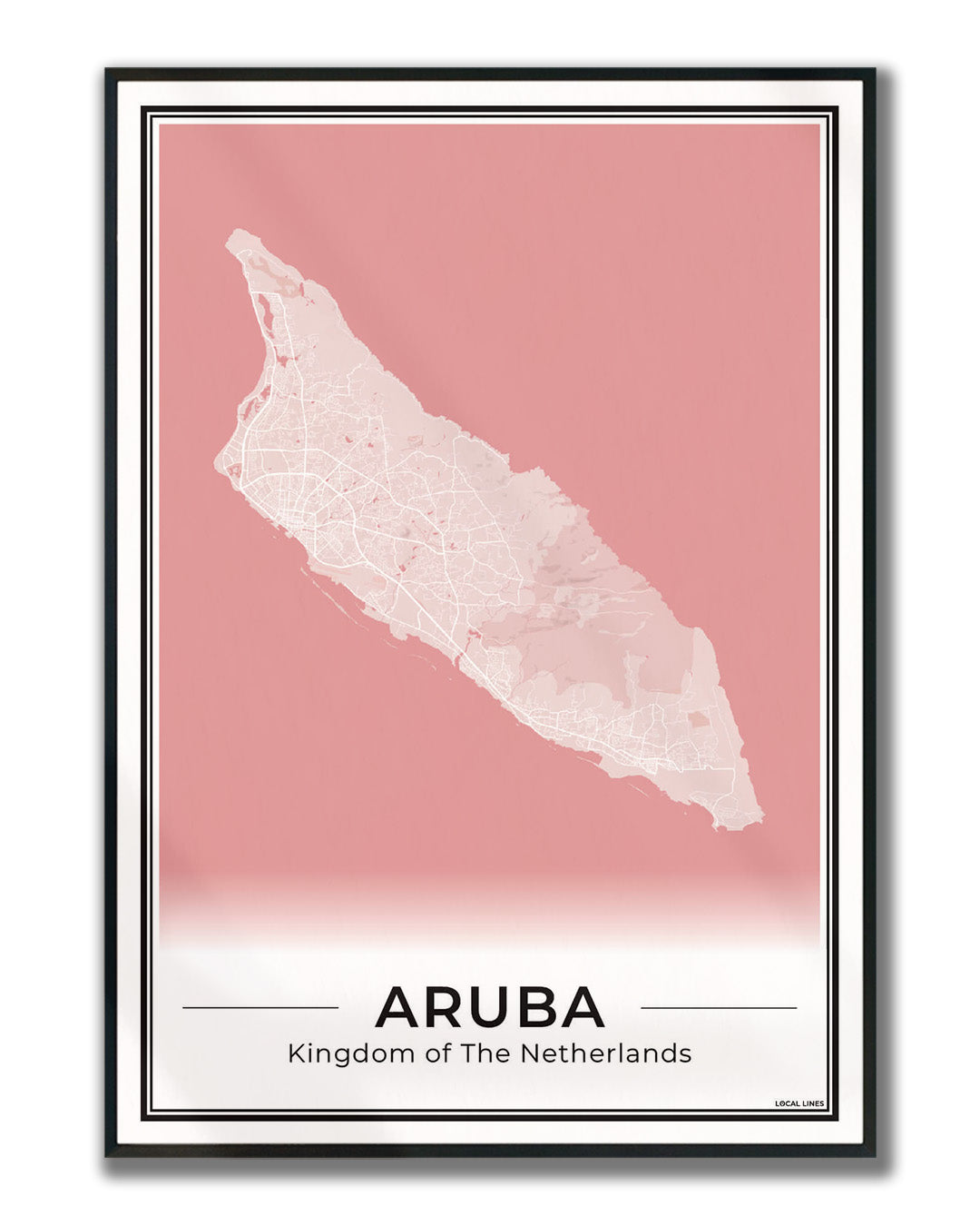 Aruba Eilandkaart Poster voor Woonkamer ingelijst Blush