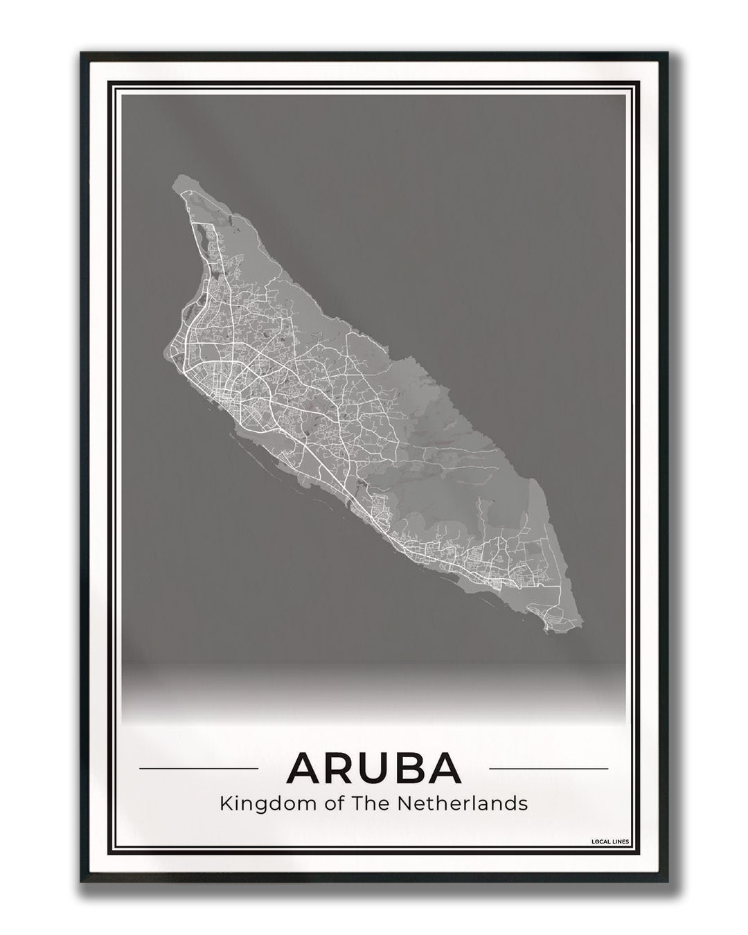 Aruba Eilandkaart Poster voor Woonkamer ingelijst Dark