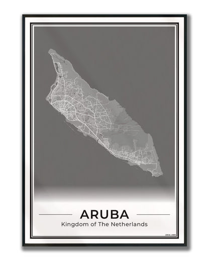 Aruba Eilandkaart Poster voor Woonkamer ingelijst Dark